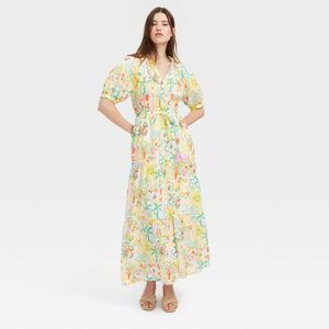 Open Box - Roller Rabbit - Women's Vacation Short Sleeve Maxi Dres Yellow/Green
